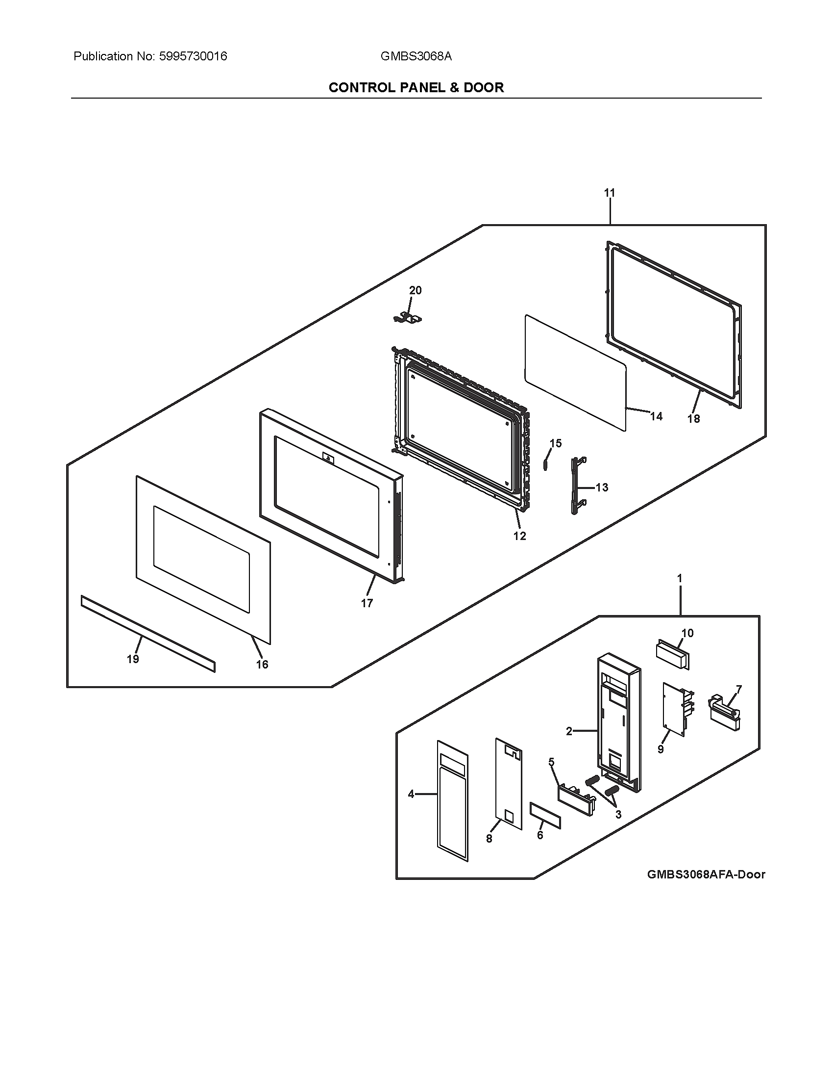 Frigidaire GMBS3068ADA control panel & door diagram