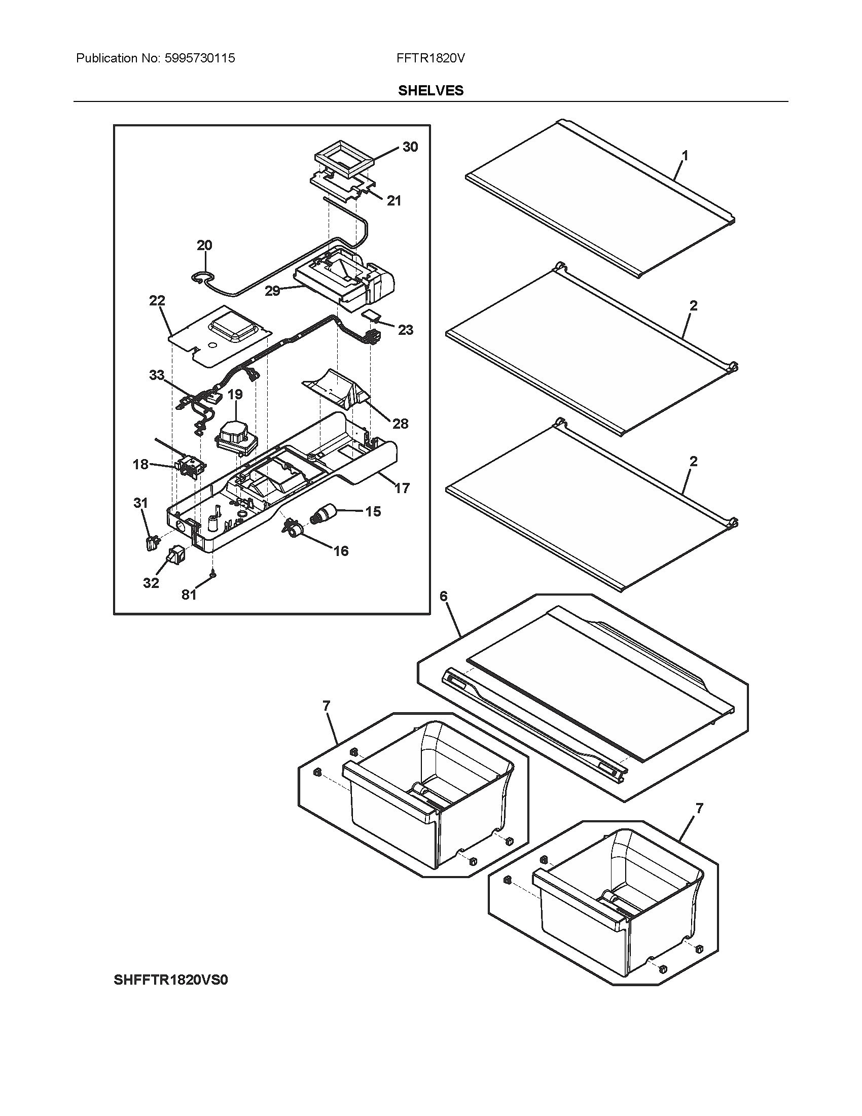 Frigidaire FFTR1820VW0 shelves diagram