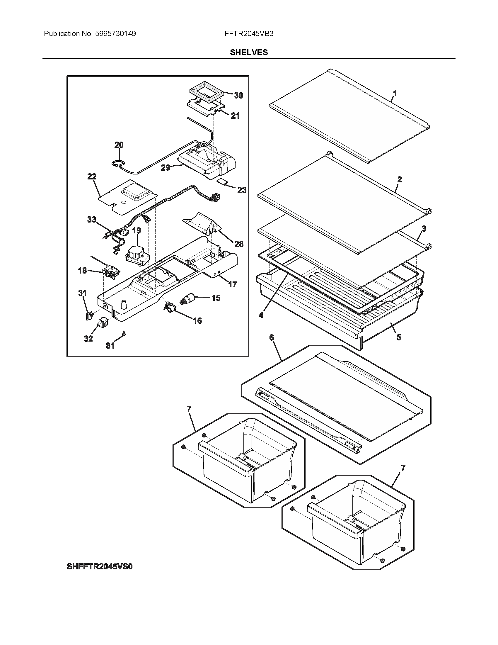 Frigidaire FFTR2045VB3 shelves diagram