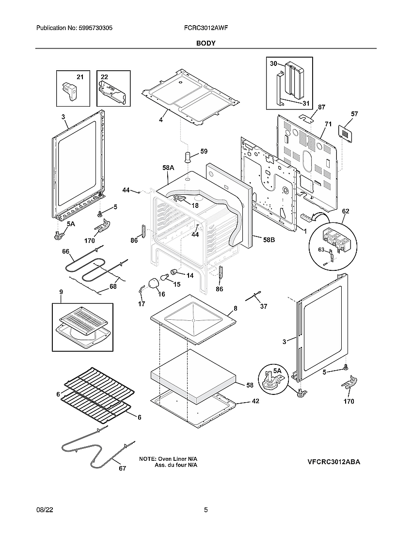 Frigidaire FCRC3012AWF body diagram