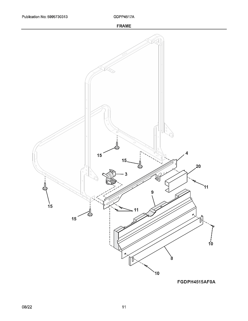 Frigidaire GDPP4517AF0A frame diagram