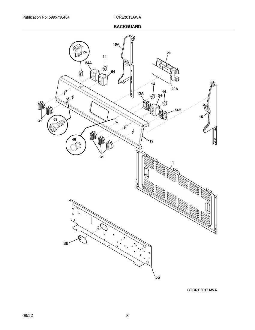 Tappan TCRE3013AWA backguard diagram
