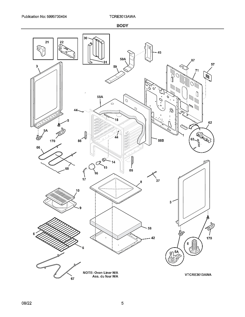 Tappan TCRE3013AWA body diagram