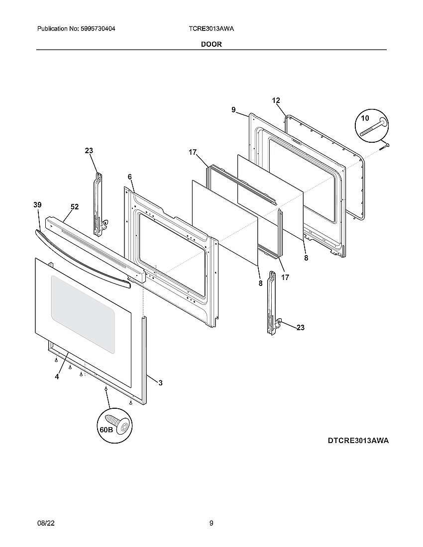 Tappan TCRE3013AWA door diagram