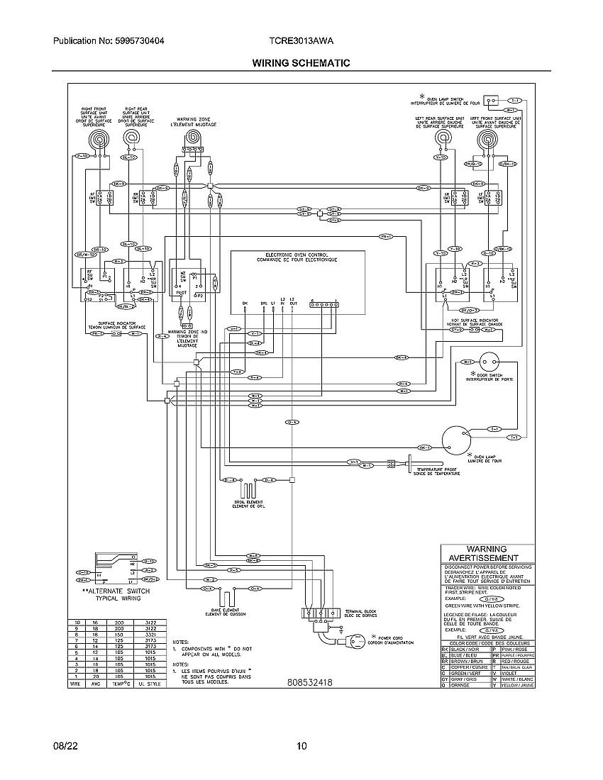 Tappan TCRE3013AWA wiring schematic diagram