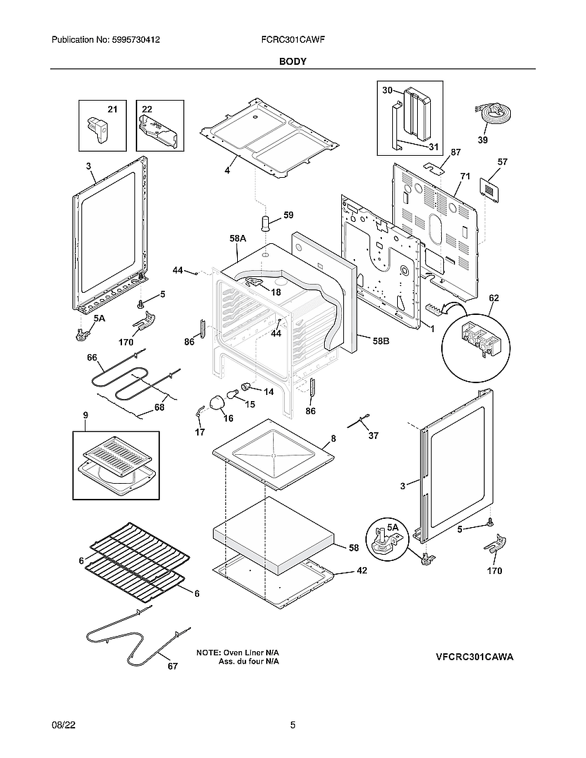 Frigidaire FCRC301CAWF body diagram