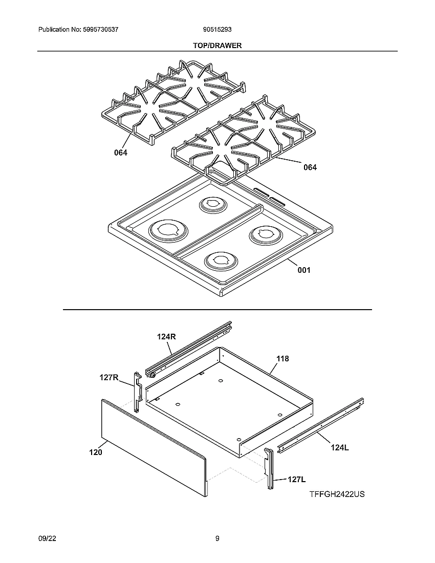 Crosley 90515293 top/drawer diagram