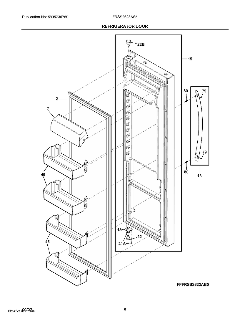 Frigidaire FRSS2623AS5 refrigerator door diagram