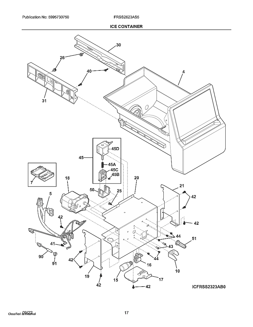 Frigidaire FRSS2623AS5 ice container diagram