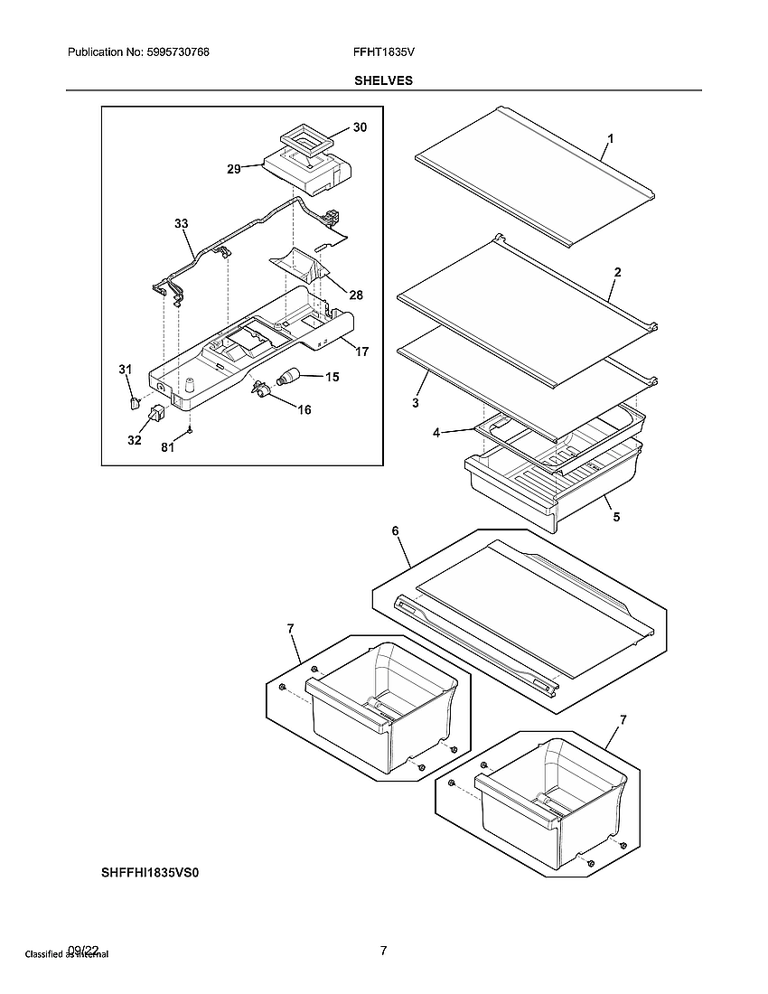 Frigidaire FFHT1835VB1 shelves diagram