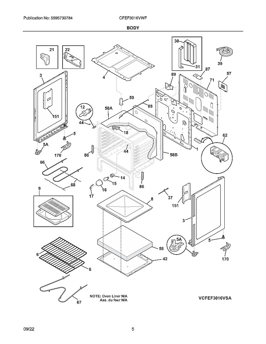 Frigidaire CFEF3016VWF body diagram