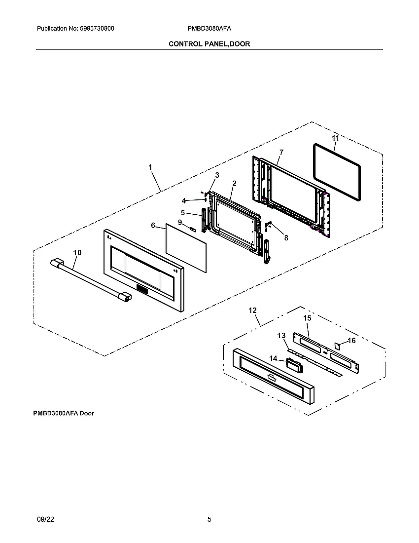 Frigidaire PMBD3080AFA control panel,door diagram