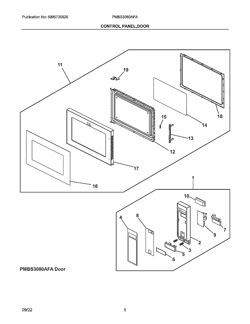 Frigidaire PMBS3080AFA control panel,door diagram