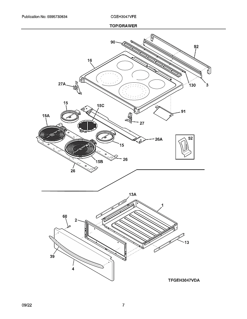 Frigidaire CGEH3047VFE top/drawer diagram
