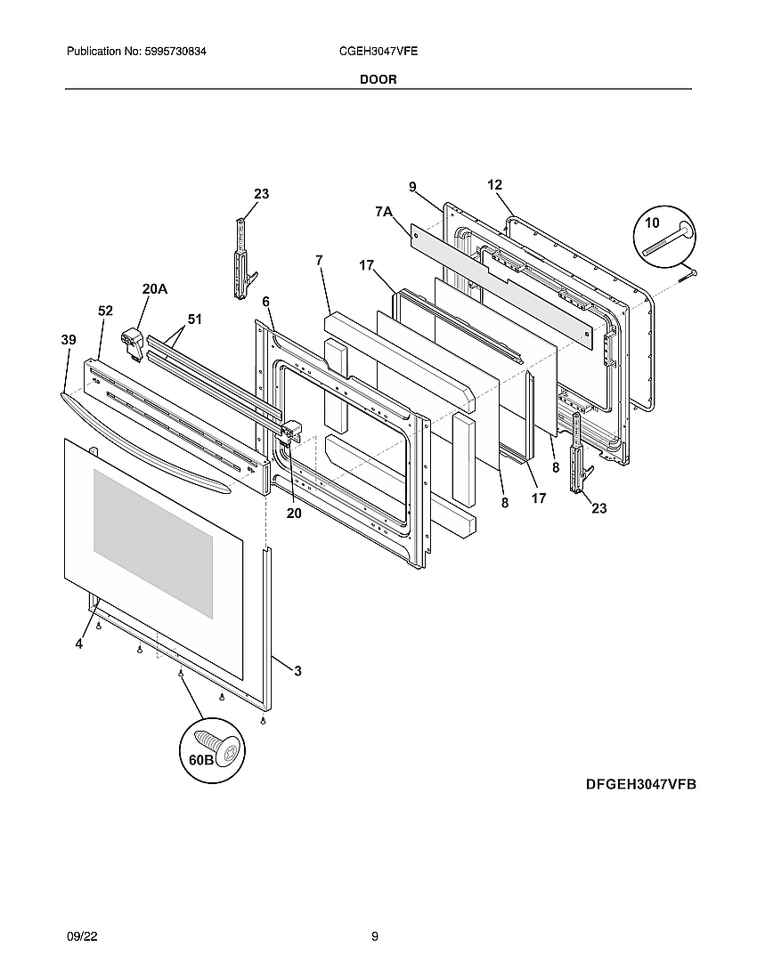 Frigidaire CGEH3047VFE door diagram