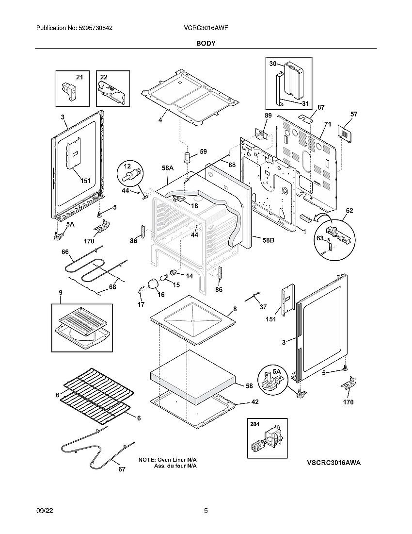 Kelvinator VCRC3016AWF body diagram