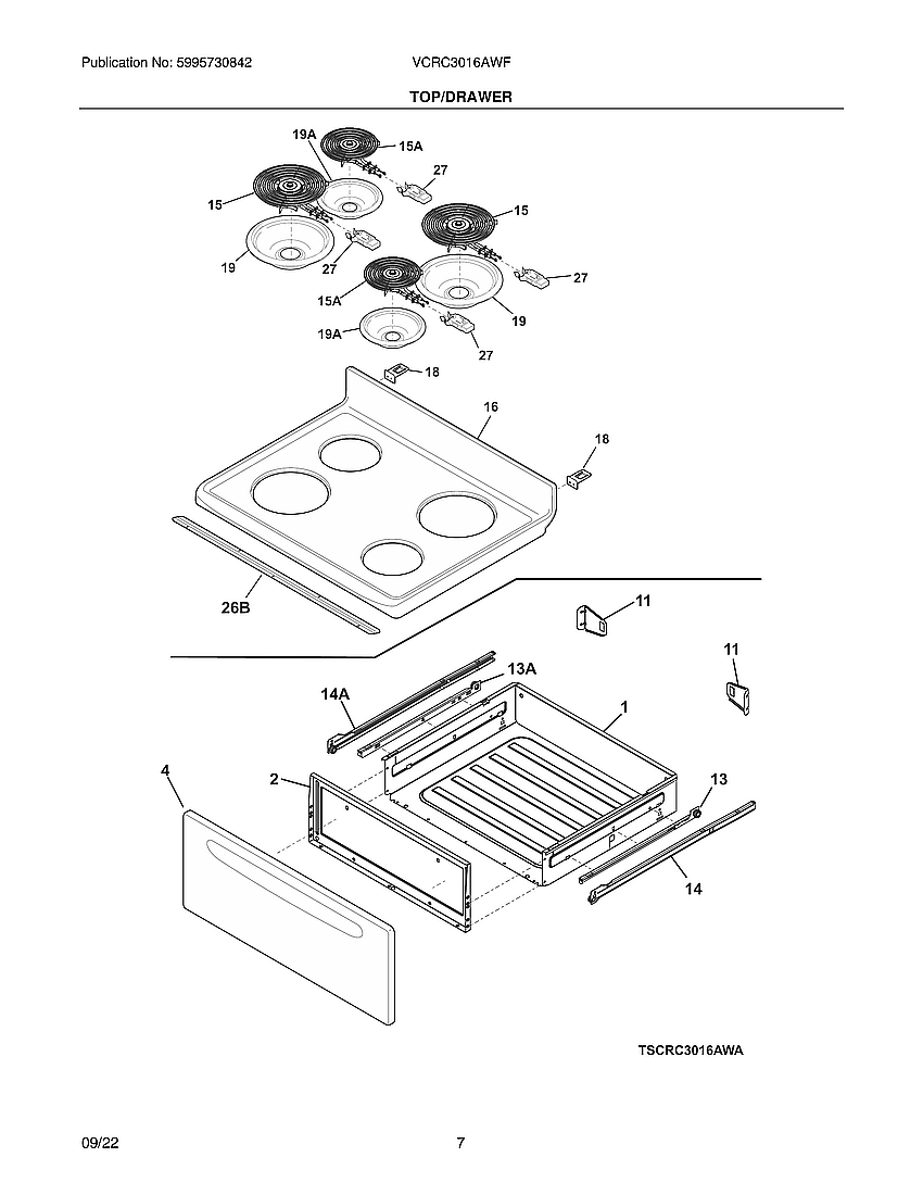 Kelvinator VCRC3016AWF top/drawer diagram