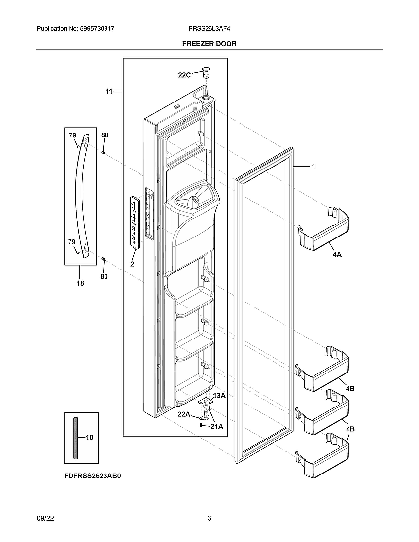 Frigidaire FRSS26L3AF4 freezer door diagram