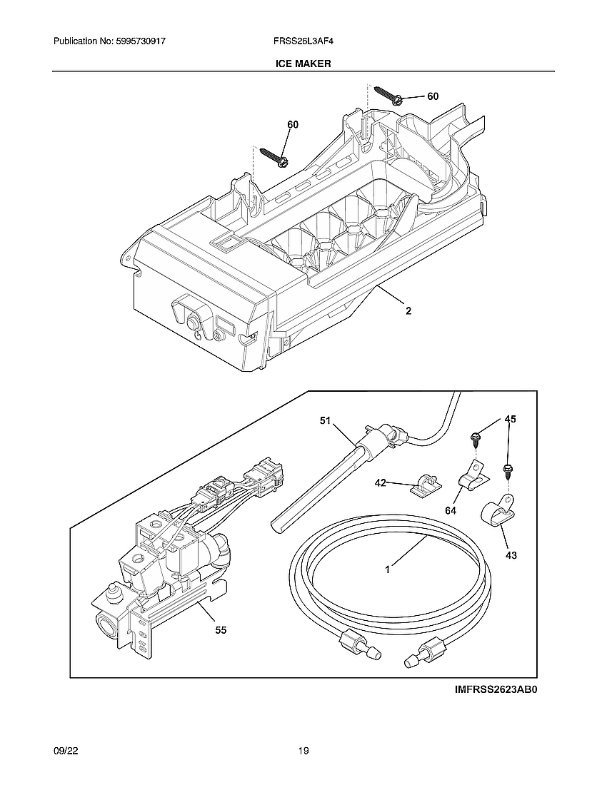 Frigidaire FRSS26L3AF4 ice maker diagram