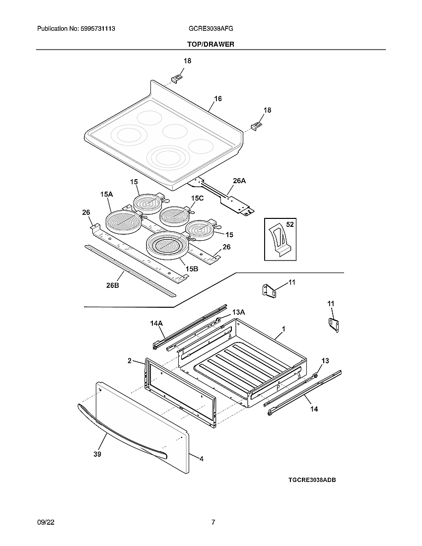 Frigidaire GCRE3038AFG top/drawer diagram