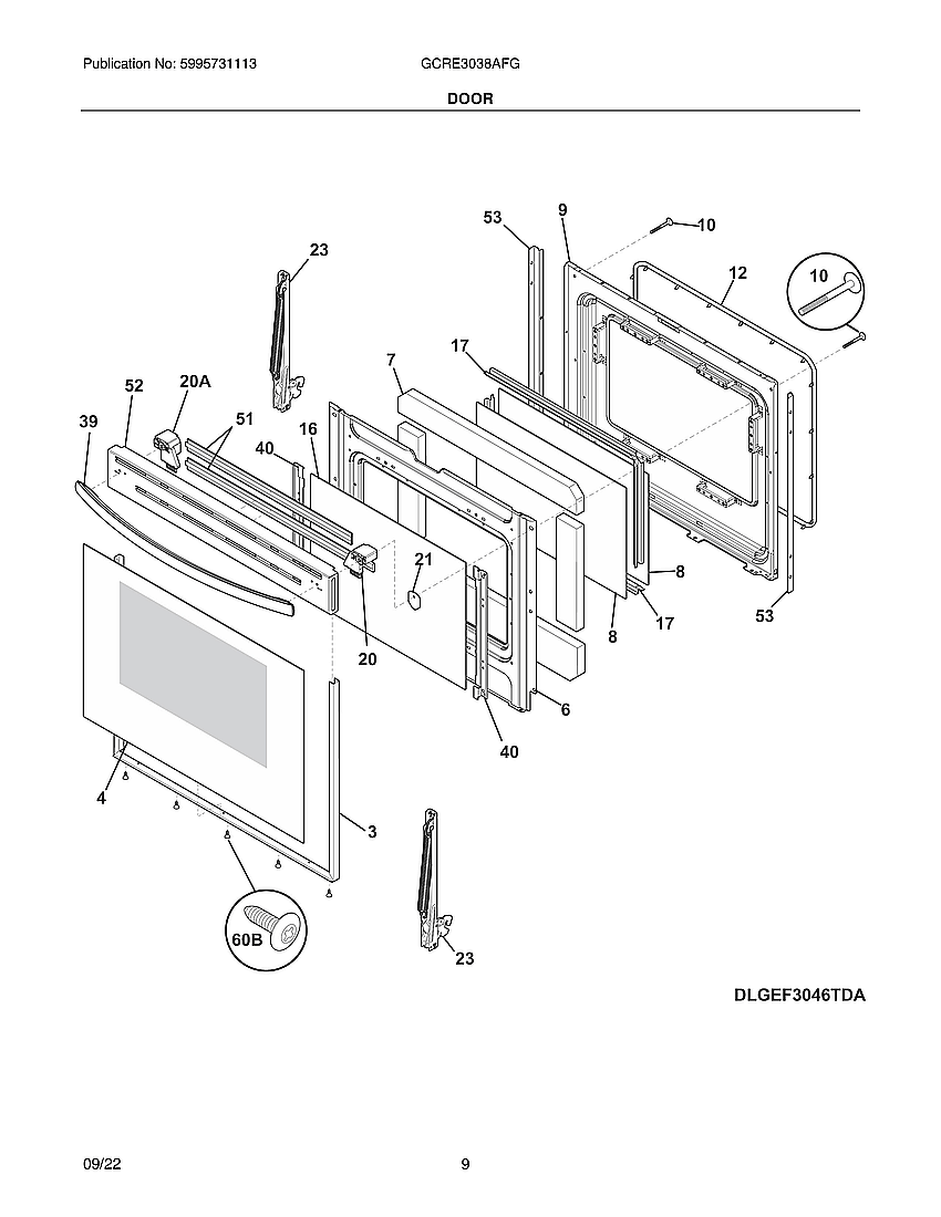 Frigidaire GCRE3038AFG door diagram