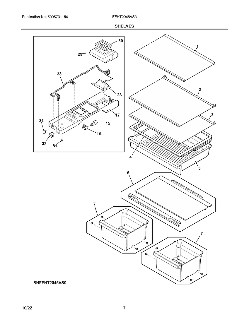 Frigidaire FFHT2045VS3 shelves diagram