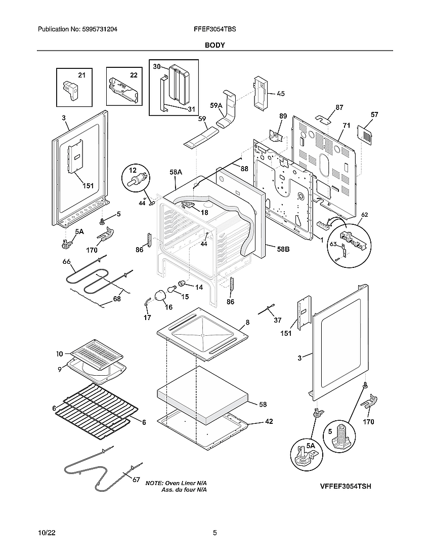 Frigidaire FFEF3054TBS body diagram