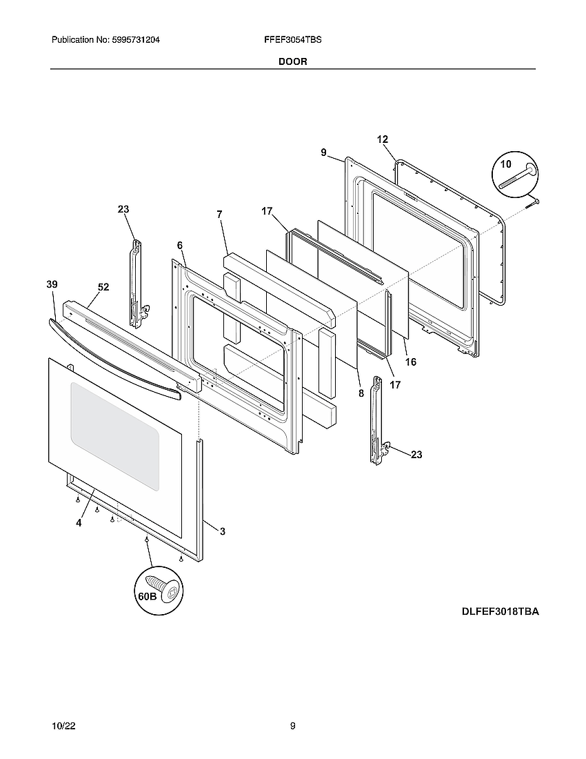 Frigidaire FFEF3054TBS door diagram