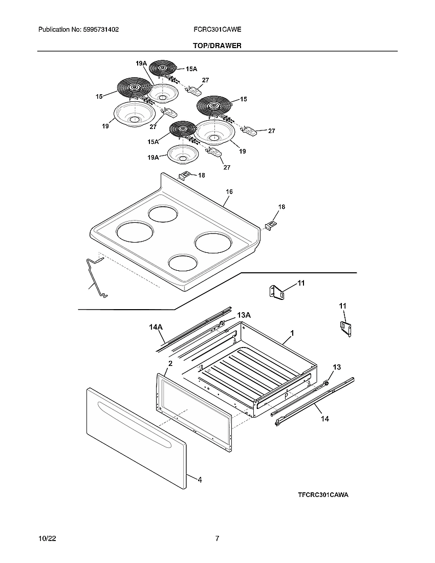 Frigidaire FCRC301CAWE top/drawer diagram