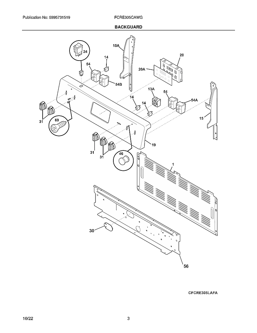 Frigidaire FCRE305CAWG backguard diagram