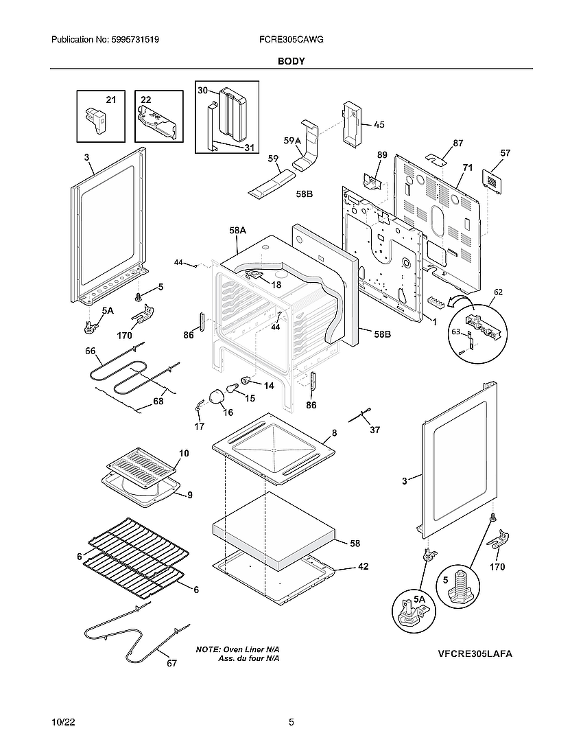 Frigidaire FCRE305CAWG body diagram