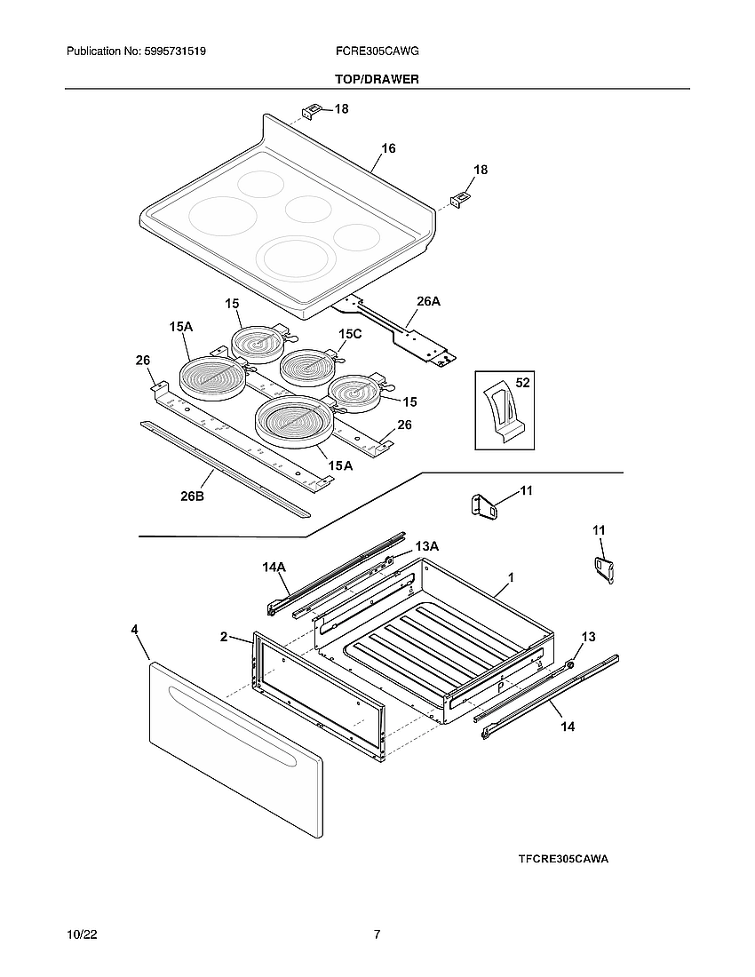 Frigidaire FCRE305CAWG top/drawer diagram