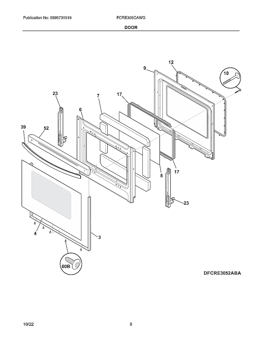 Frigidaire FCRE305CAWG door diagram