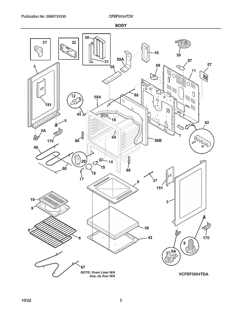 Frigidaire CFEF3054TDK body diagram