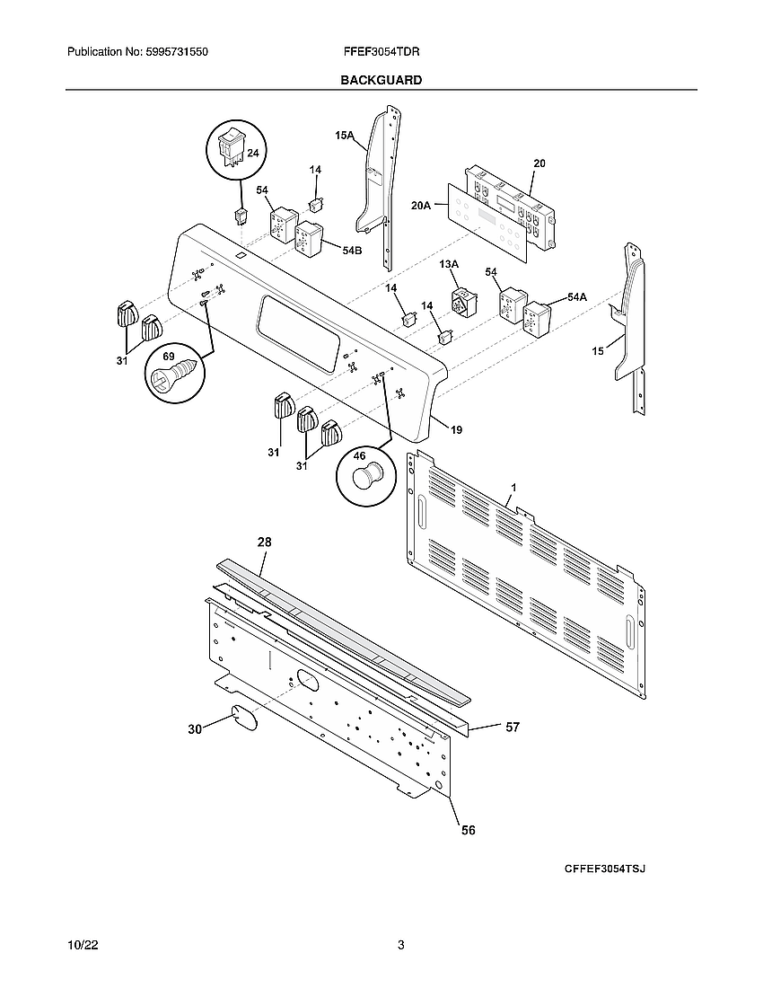 Frigidaire FFEF3054TDR backguard diagram
