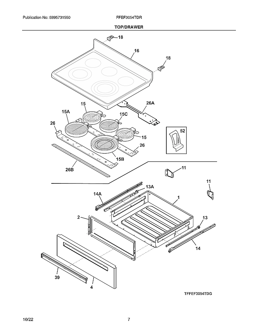 Frigidaire FFEF3054TDR top/drawer diagram
