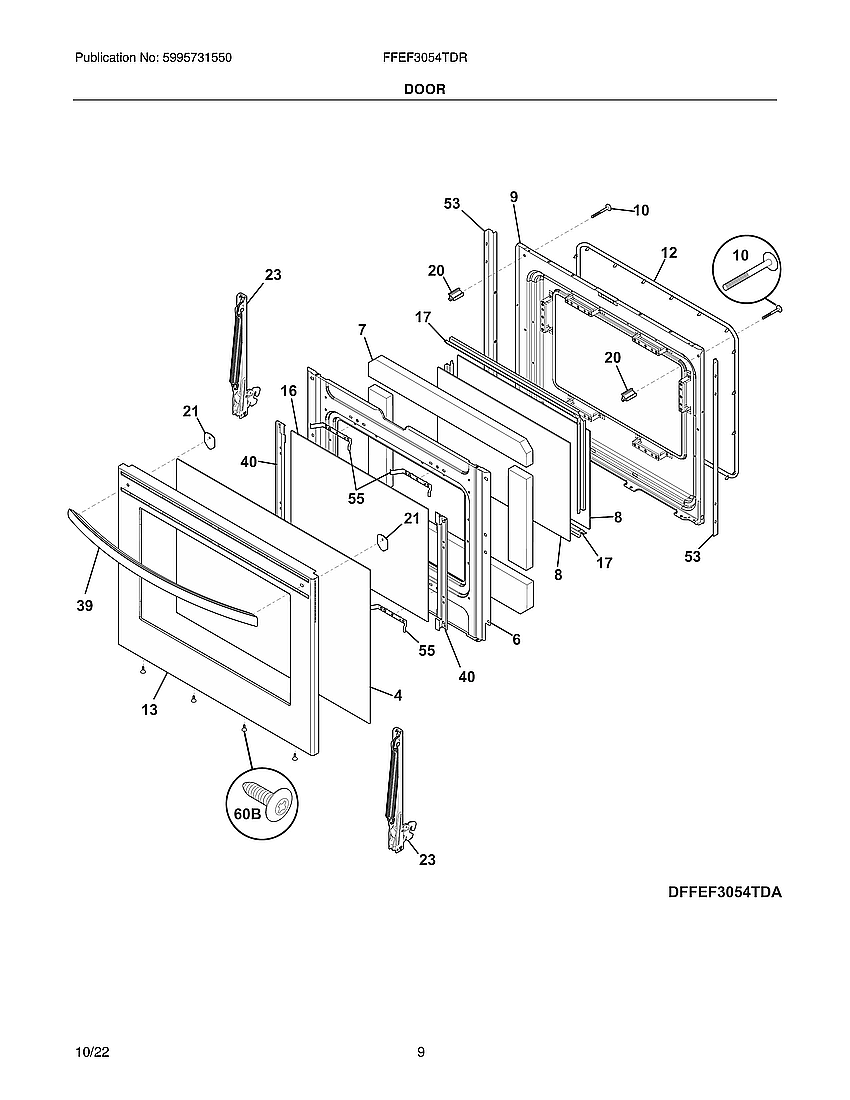 Frigidaire FFEF3054TDR door diagram