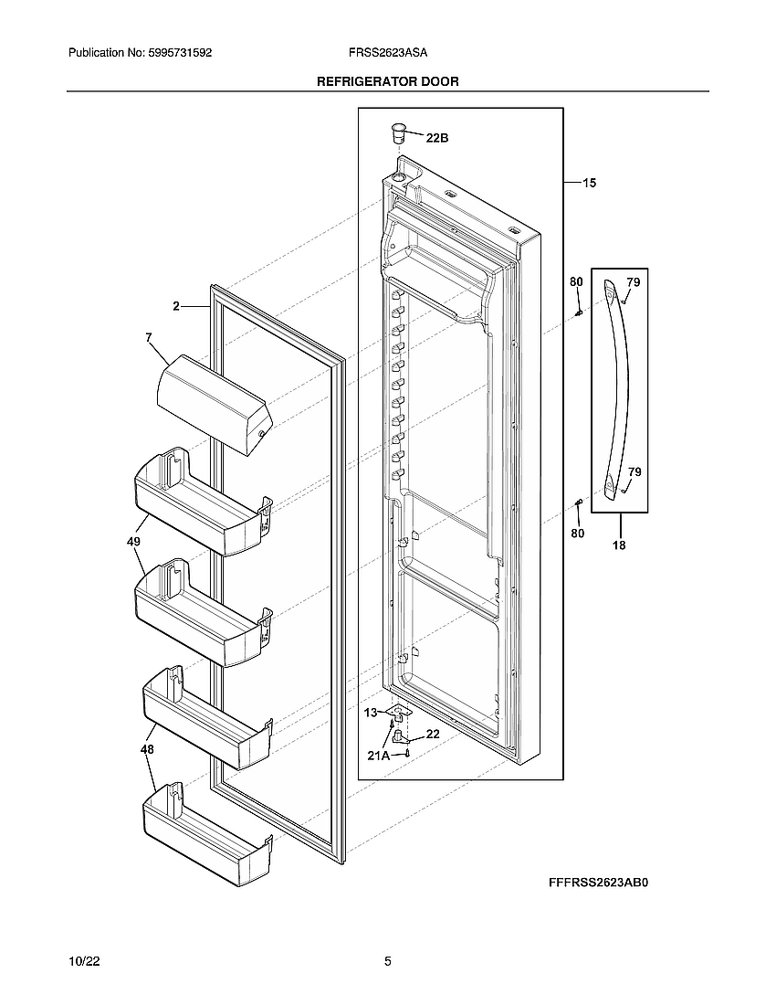 Frigidaire FRSS2623ASA refrigerator door diagram