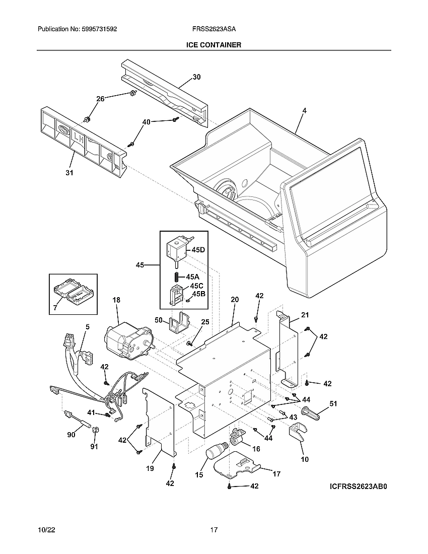 Frigidaire FRSS2623ASA ice container diagram