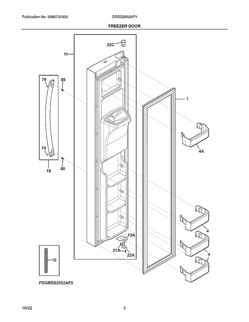 Frigidaire GRSS2652AF1 freezer door diagram