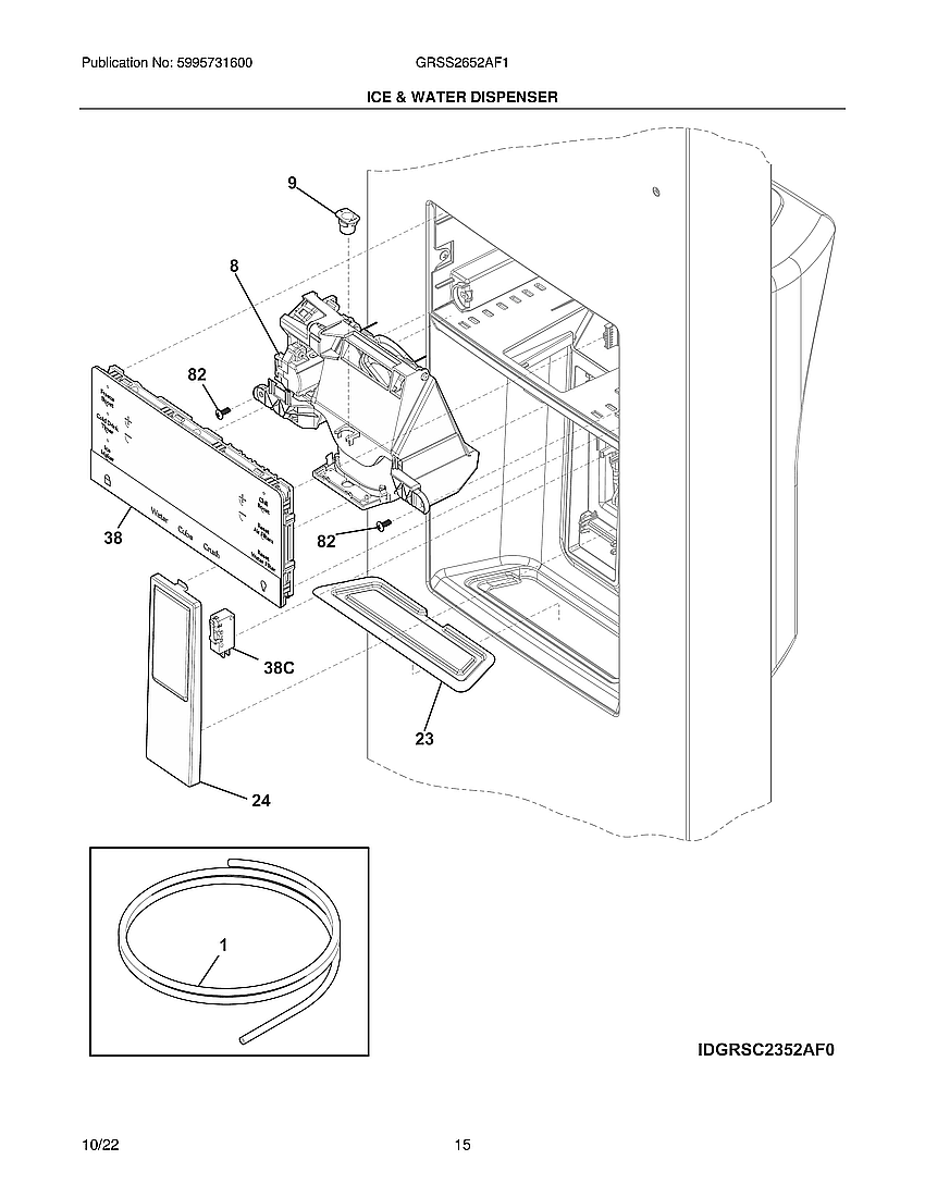 Frigidaire GRSS2652AF1 ice & water dispenser diagram