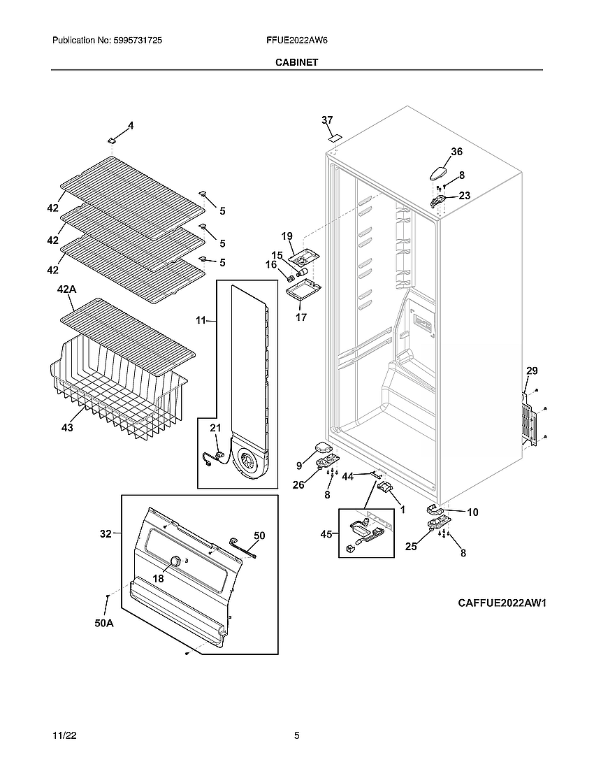 Frigidaire FFUE2022AW6 cabinet diagram