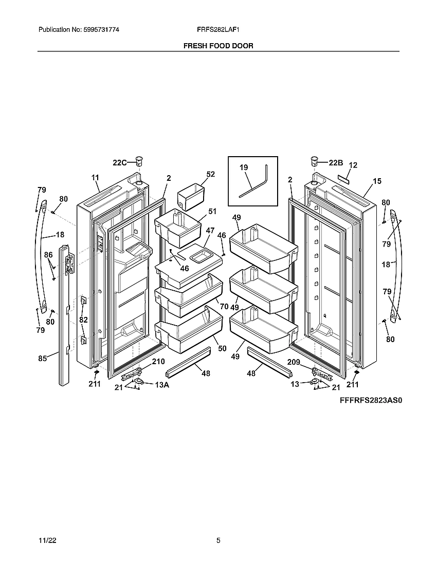 Frigidaire FRFS282LAF1 fresh food door diagram