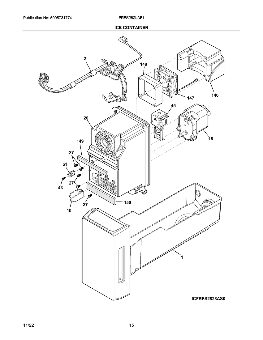 Frigidaire FRFS282LAF1 ice container diagram