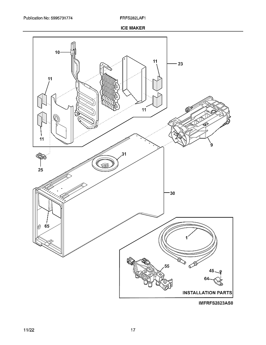 Frigidaire FRFS282LAF1 ice maker diagram