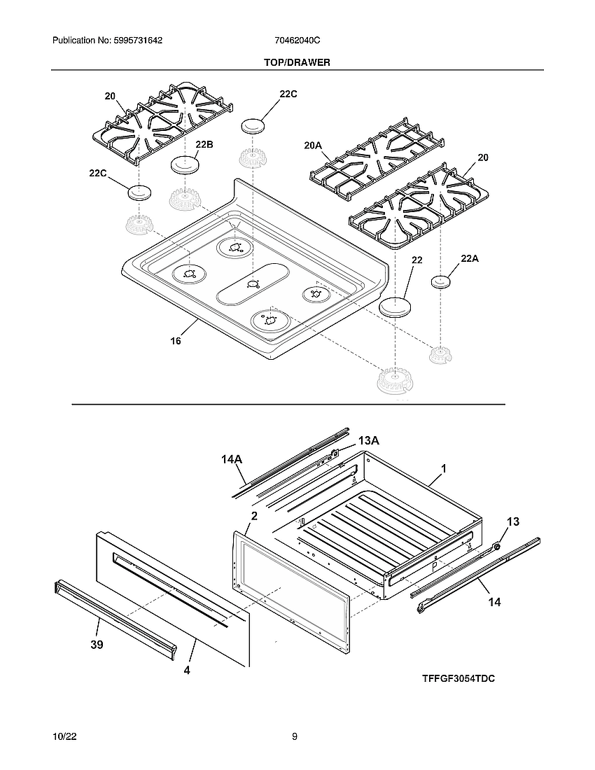 Crosley 70462040C top/drawer diagram