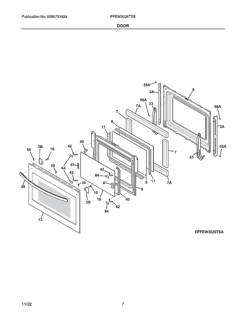 Frigidaire FFEW3026TSE door diagram