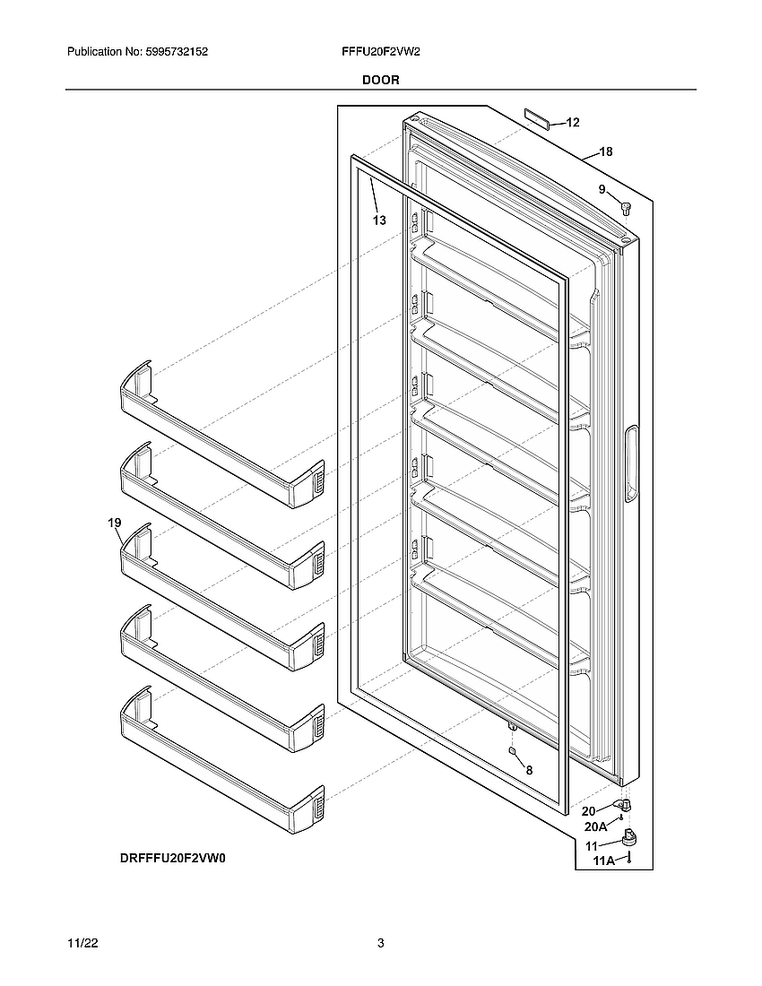 Frigidaire FFFU20F2VW2 door diagram