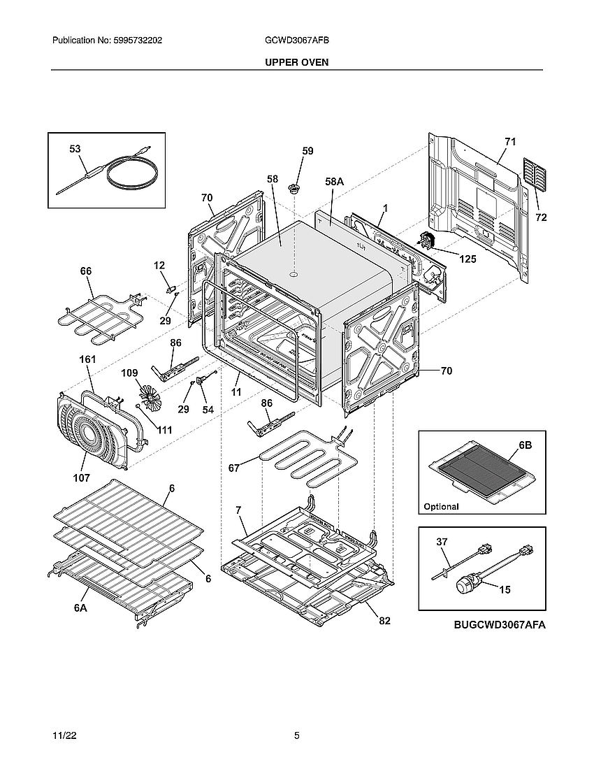 Frigidaire GCWD3067AFB upper oven diagram