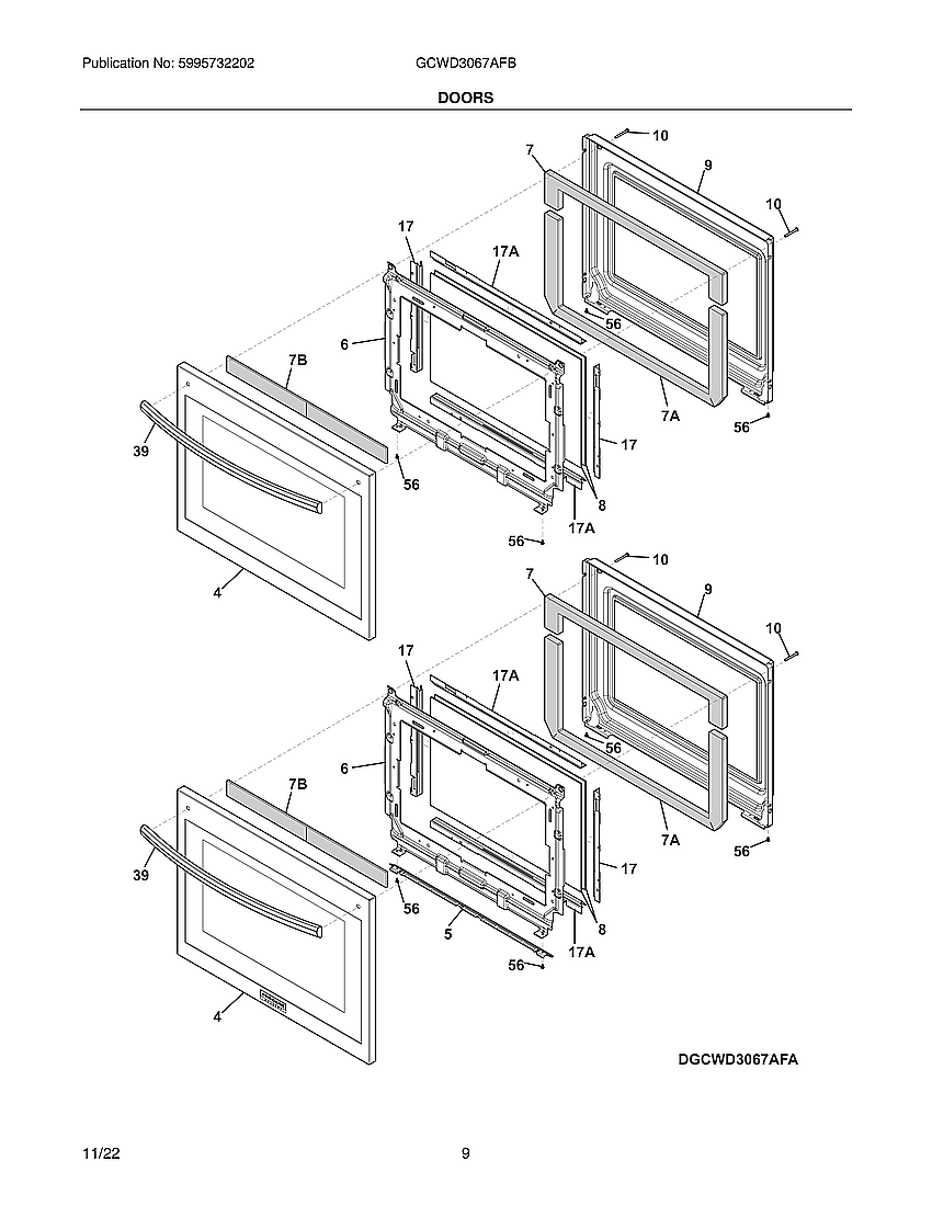 Frigidaire GCWD3067AFB door diagram